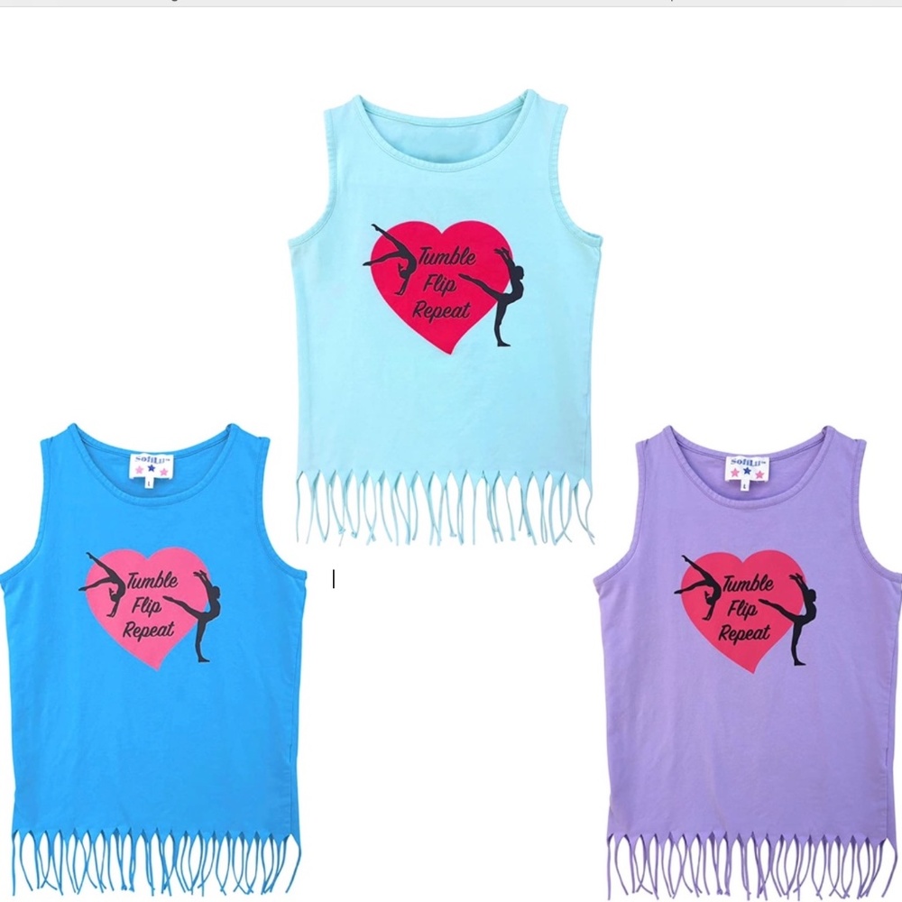 NEW BUNDLE !! Tumble Flip Repeat Fringe Gymnastics 3 Tank Tops Set